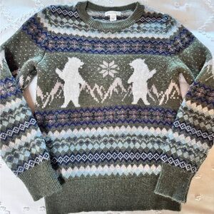 Crewcuts Olive Patterned Crewneck Sweater